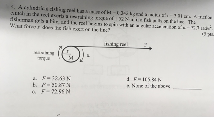 Solved A cylindrical fishing reel has a mass of M = 0.342 kg | Chegg.com