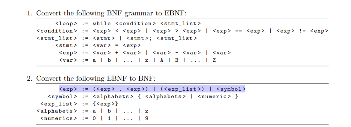 Solved 1 Convert The Following BNF Grammar To EBNF Loop Chegg Com   PhpAEeSPS