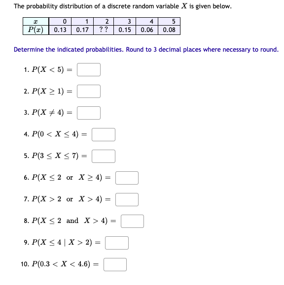 Solved The probability distribution of a discrete random | Chegg.com