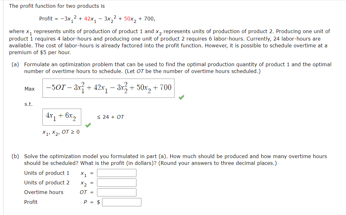 The profit function for two products is = Profit = | Chegg.com