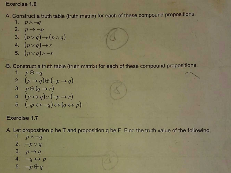 Solved Exercise 1.6 A. Construct A Truth Table (truth | Chegg.com