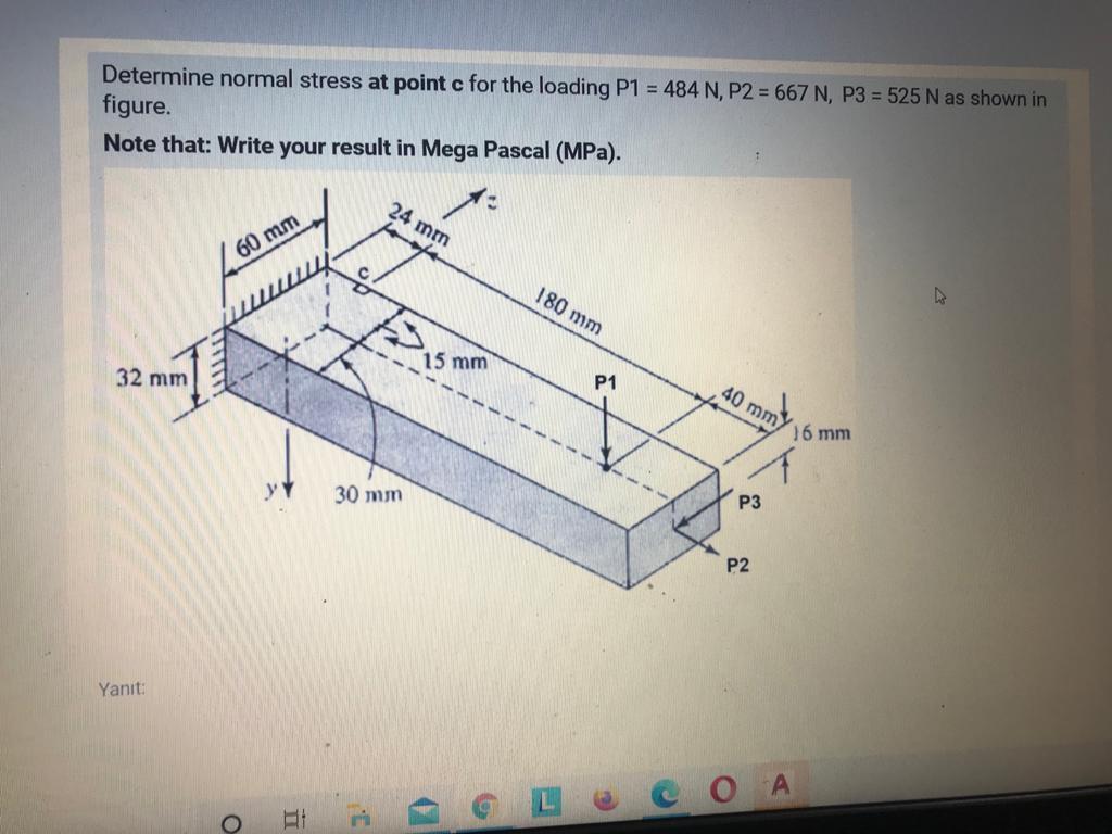 Solved Determine normal stress at point c for the loading P1 | Chegg.com