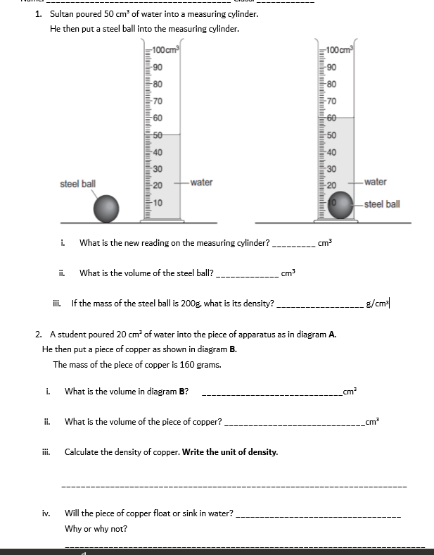 Solved 1. Sultan poured 50 cm of water into a measuring | Chegg.com