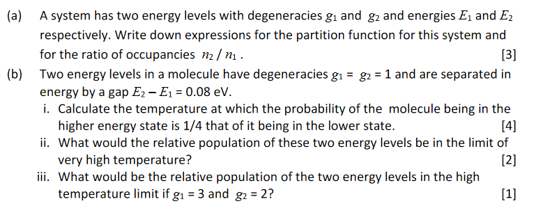 Solved (a) (b) A system has two energy levels with | Chegg.com