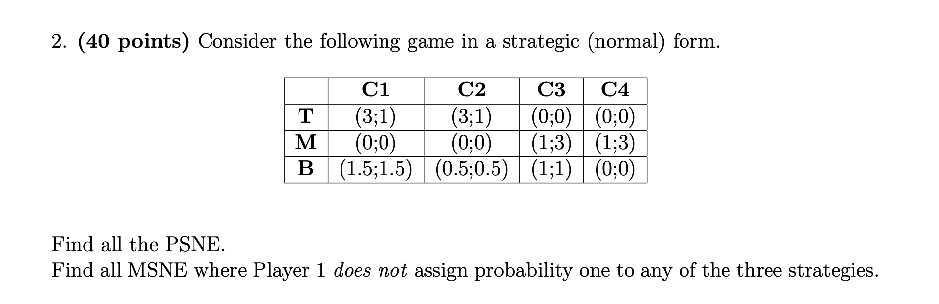 2. (40 points) Consider the following game in a | Chegg.com