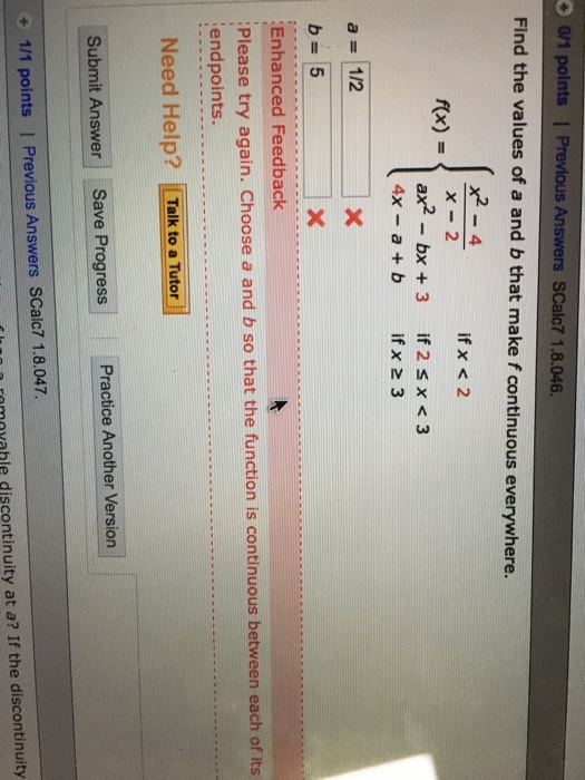 Solved Find The Values Of A And B That Make F Continuous