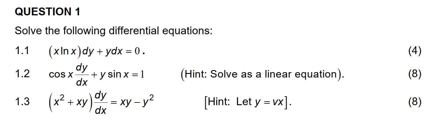 Solved QUESTION 1 Solve the following differential | Chegg.com