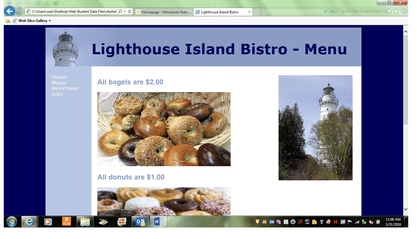 Do the Lighthouse Island Bistro home page Then create