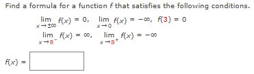 Solved Find a formula for a function f that satisfies the | Chegg.com