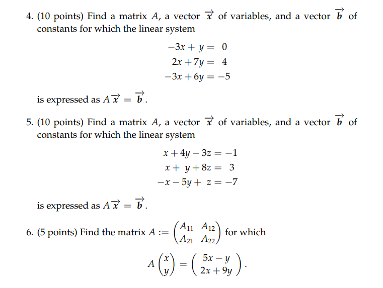 Solved 4. (10 points) Find a matrix A, a vector ă of | Chegg.com