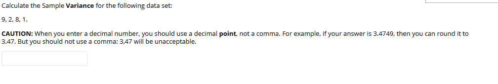Solved Calculate the Sample Variance for the following data | Chegg.com