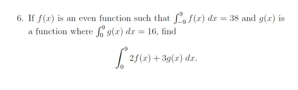 Solved 6. If f(x) is an even function such that fº, f(x) dx | Chegg.com