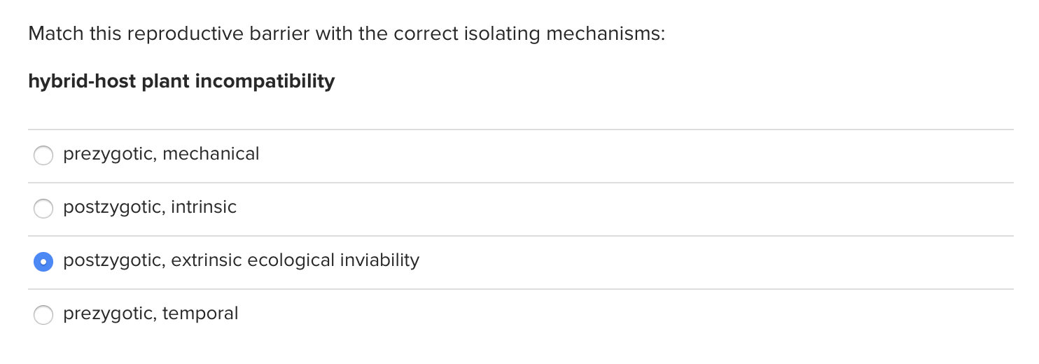 Solved Match this reproductive barrier with the correct