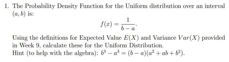Solved The Probability Density Function for the Uniform | Chegg.com