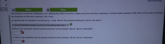 Solved Check My Work eBook Video le random sample of і00 | Chegg.com