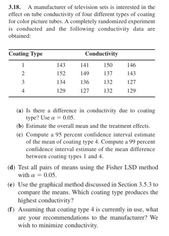 Solved 3.18. A manufacturer of television sets is interested