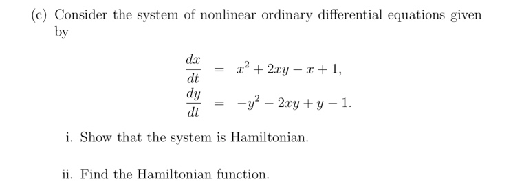 Solved (c) Consider the system of nonlinear ordinary | Chegg.com