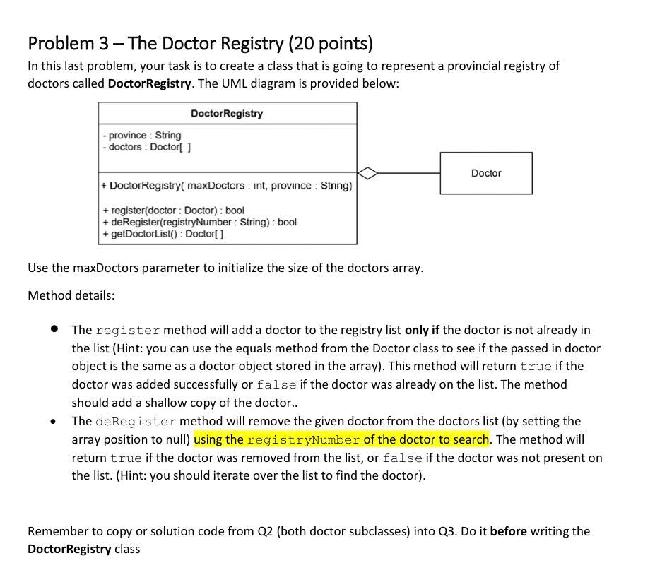Solved Assume Doctor Class is Following: class | Chegg.com