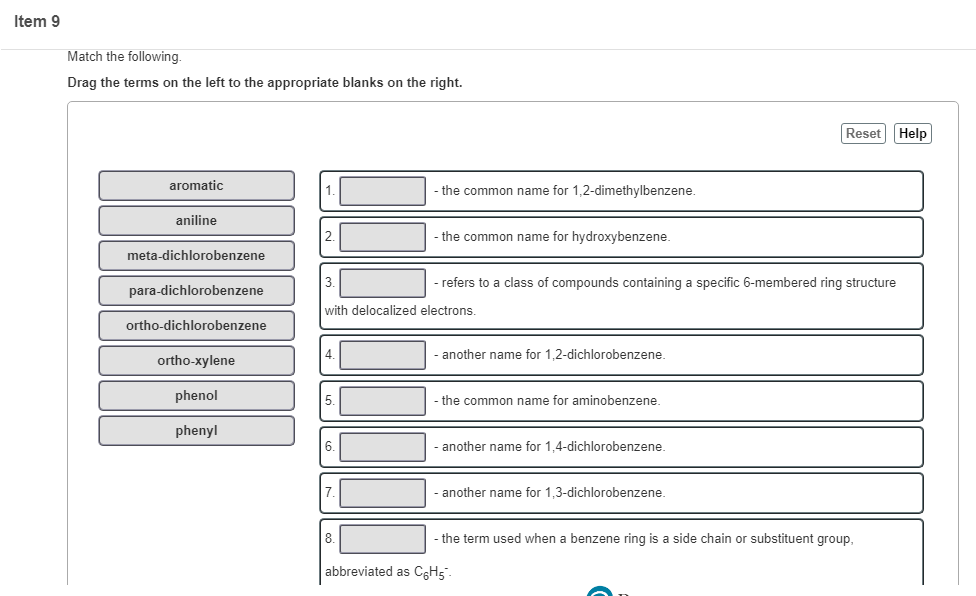 Solved Item 9 Match the following Drag the terms on the left | Chegg.com