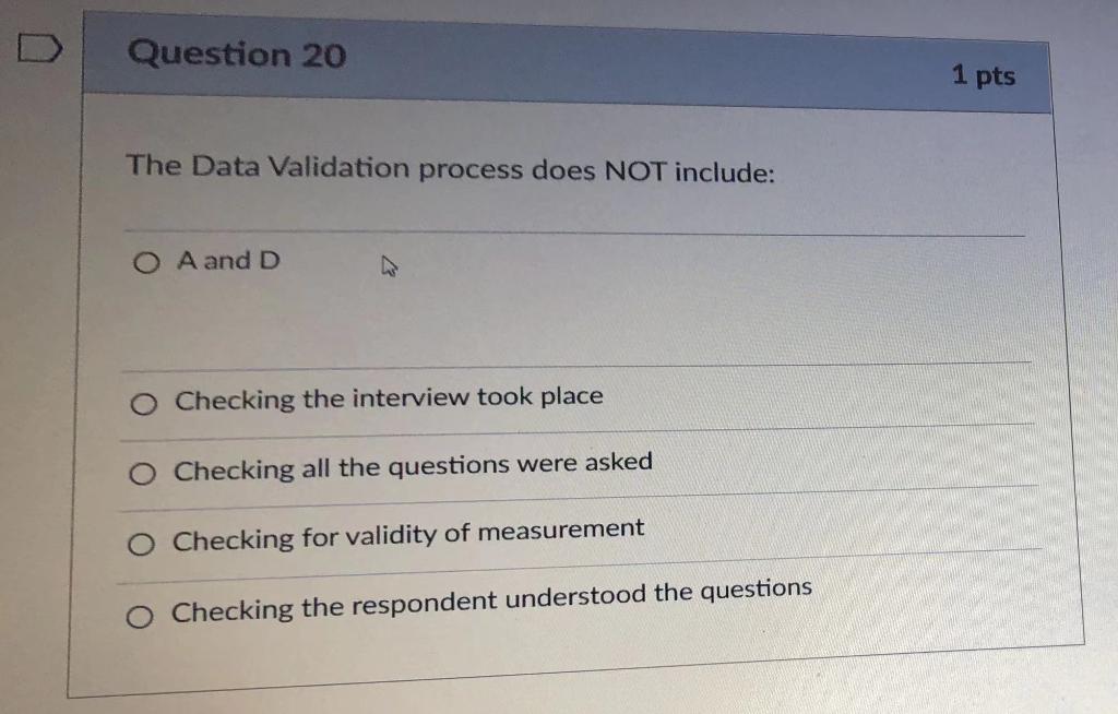 Solved Question 20 The Data Validation process does NOT | Chegg.com