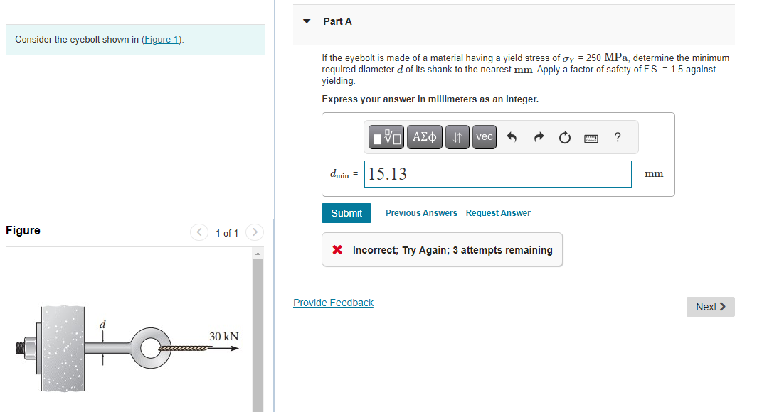 Solved Consider the eyebolt shown in (Figure 1). If the | Chegg.com