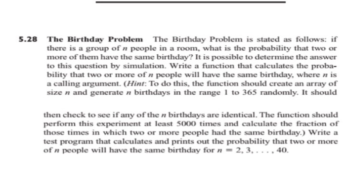 5.28 The Birthday Problem The Birthday Problem is | Chegg.com
