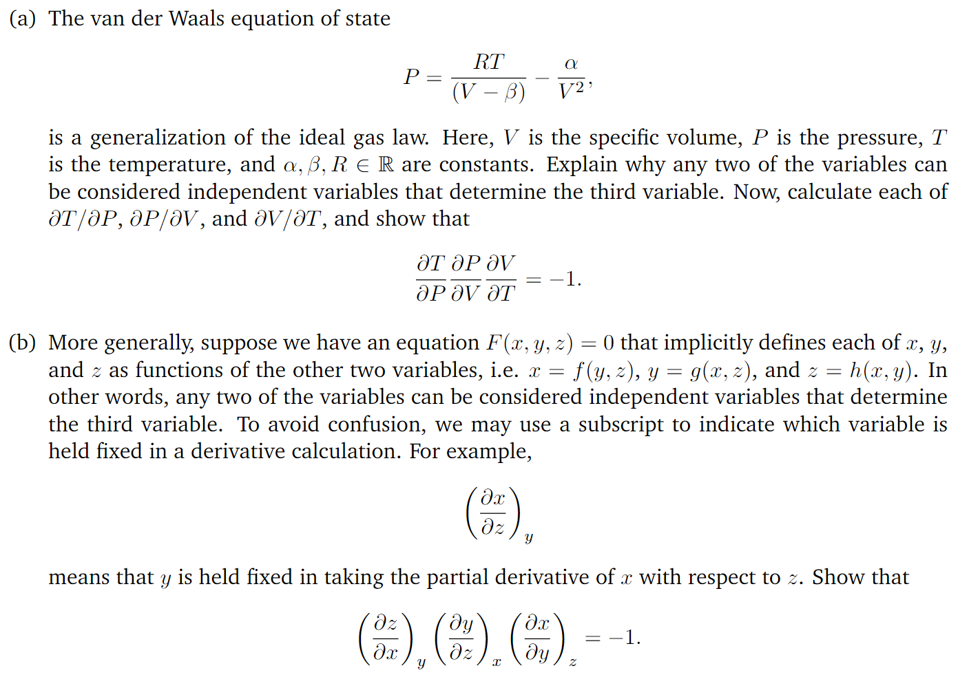 Solved A The Van Der Waals Equation Of State A P Rt V 1277