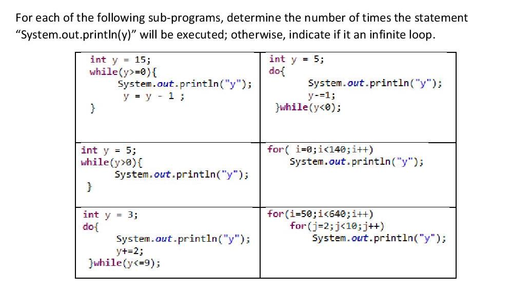 Solved For each of the following sub-programs, determine the | Chegg.com