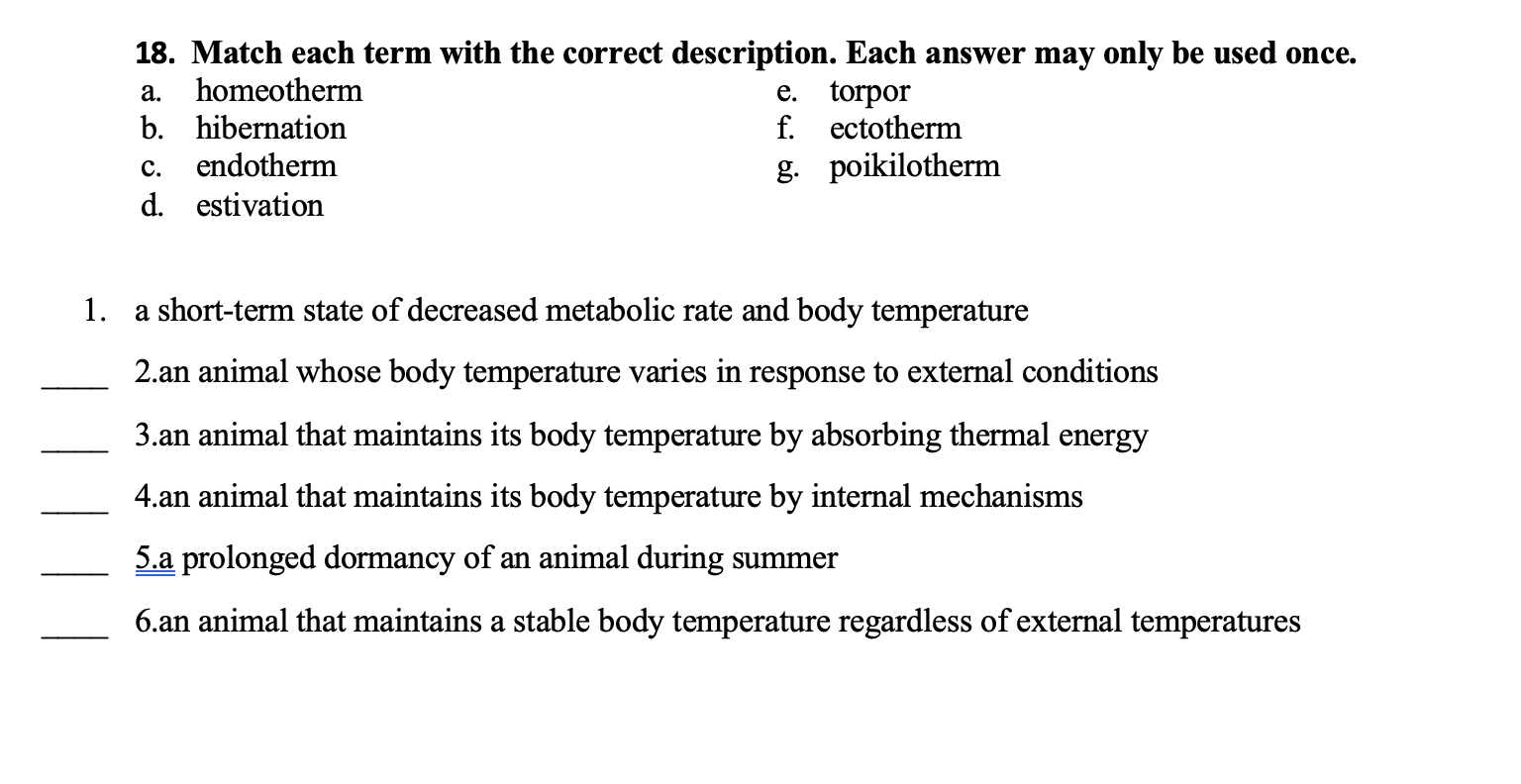 Solved a. 18. Match each term with the correct description. | Chegg.com