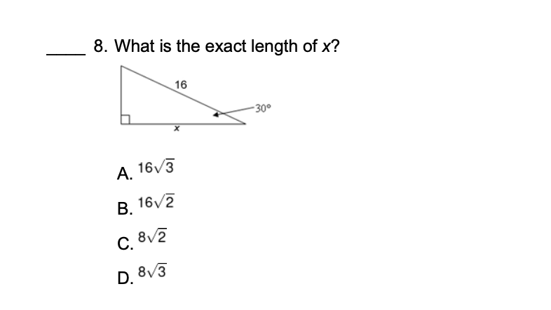 Solved 8. What is the exact length of x ? | Chegg.com