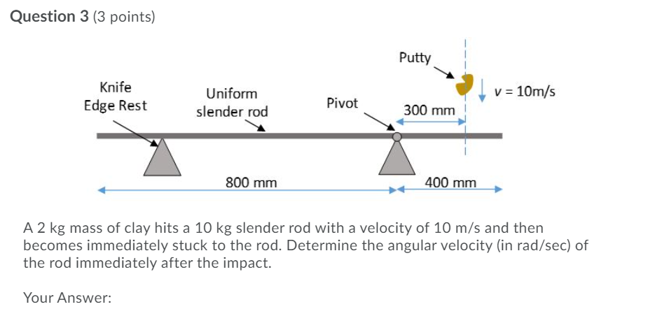 Solved Question 3 (3 points) Putty Knife Edge Rest v = 10m/s | Chegg.com