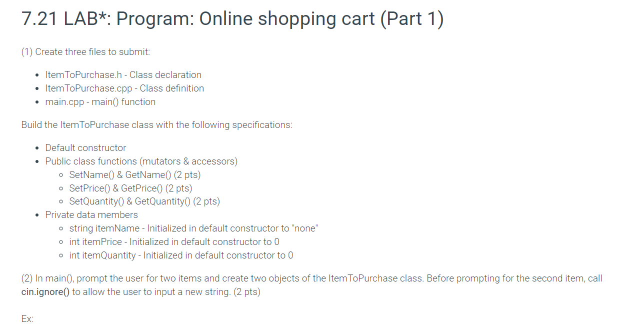 Solved 7.21 LAB*: Program: Online shopping cart (Part 1) (1) | Chegg.com
