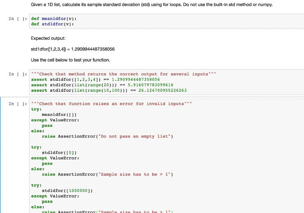 Solved Given a 1D list, calculate its sample standard | Chegg.com