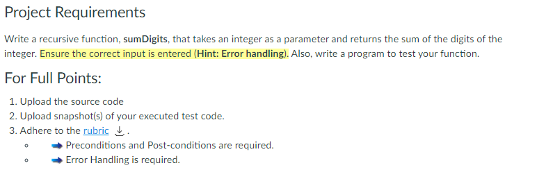 Solved Project Requirements Write a recursive function, | Chegg.com