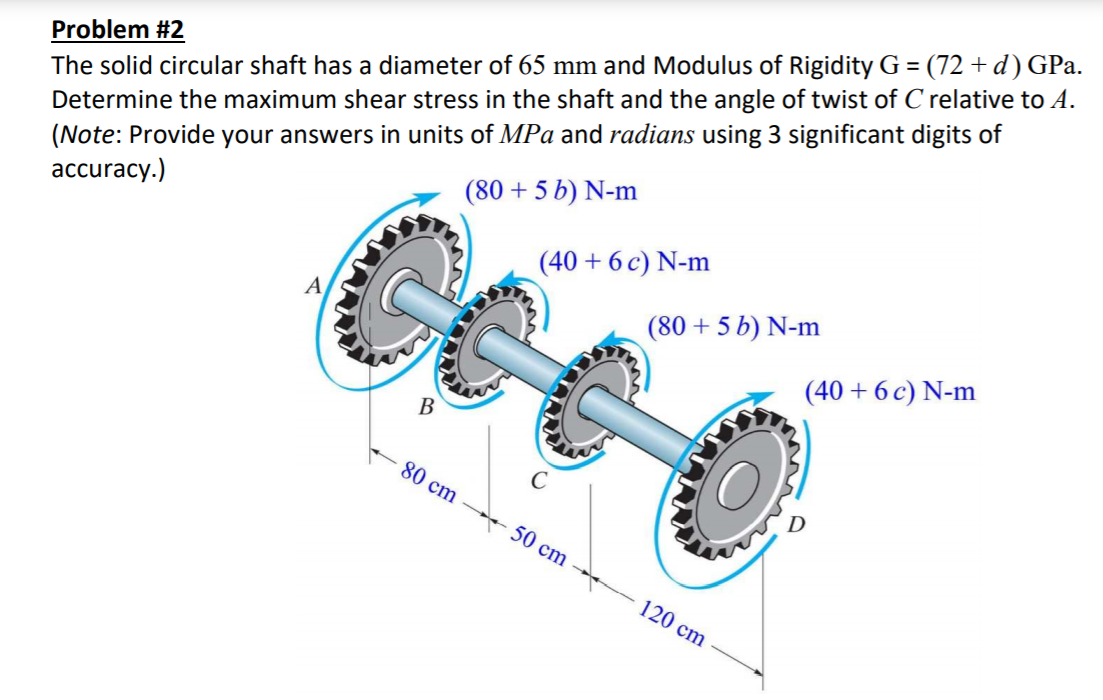 Solved Problem #2 The solid circular shaft has a diameter of | Chegg.com