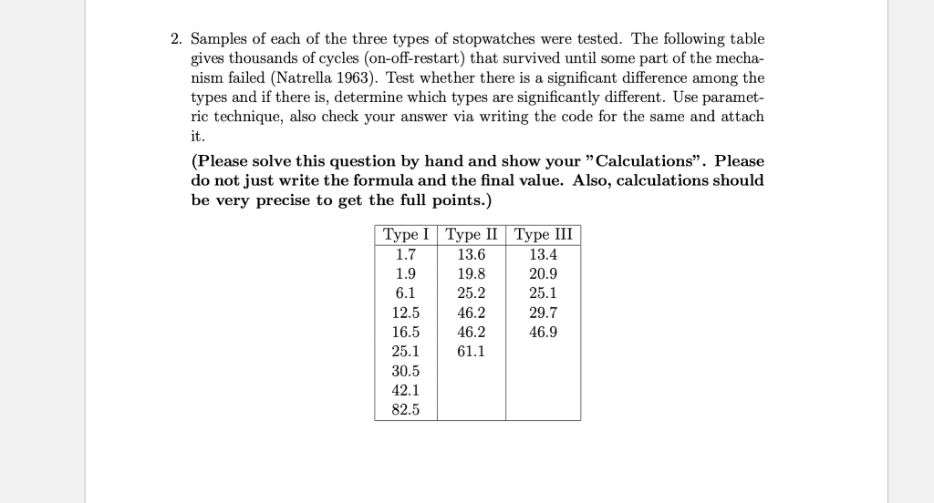 Solved 2. Samples of each of the three types of stopwatches