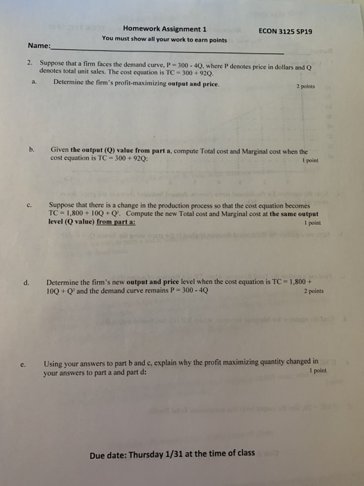 Solved Homework Assignment 1 You must show all your work to | Chegg.com