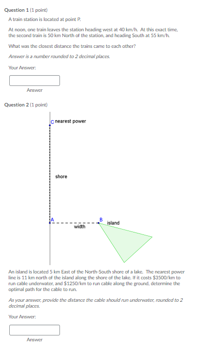 Solved Question 1 (1 point) A train station is located at | Chegg.com