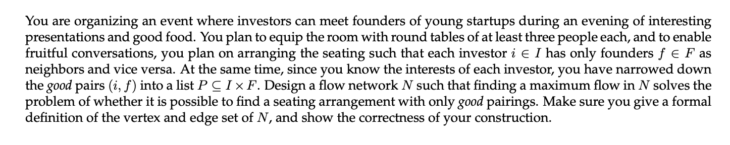 Solved You are organizing an event where investors can meet | Chegg.com