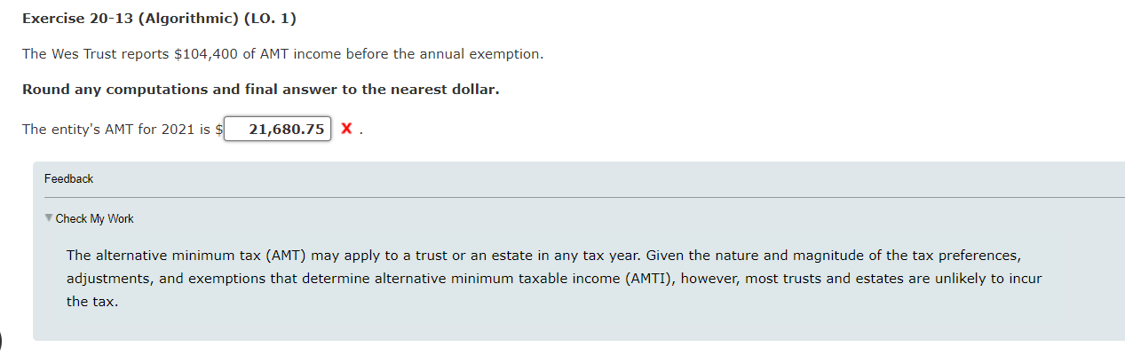 Solved Exercise 20-13 (Algorithmic) (LO. 1) The Wes Trust | Chegg.com