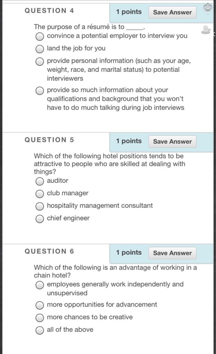 Solved QUESTION 1 1 points Save Answer In a hotel, the | Chegg.com