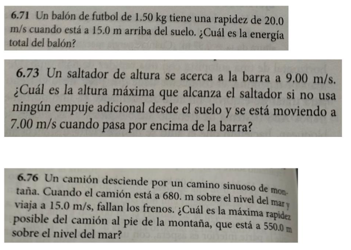 6.71 Un balón de futbol de \( 1.50 \mathrm{~kg} \) tiene una rapidez de 20.0 \( \mathrm{m} / \mathrm{s} \) cuando está a \( 1