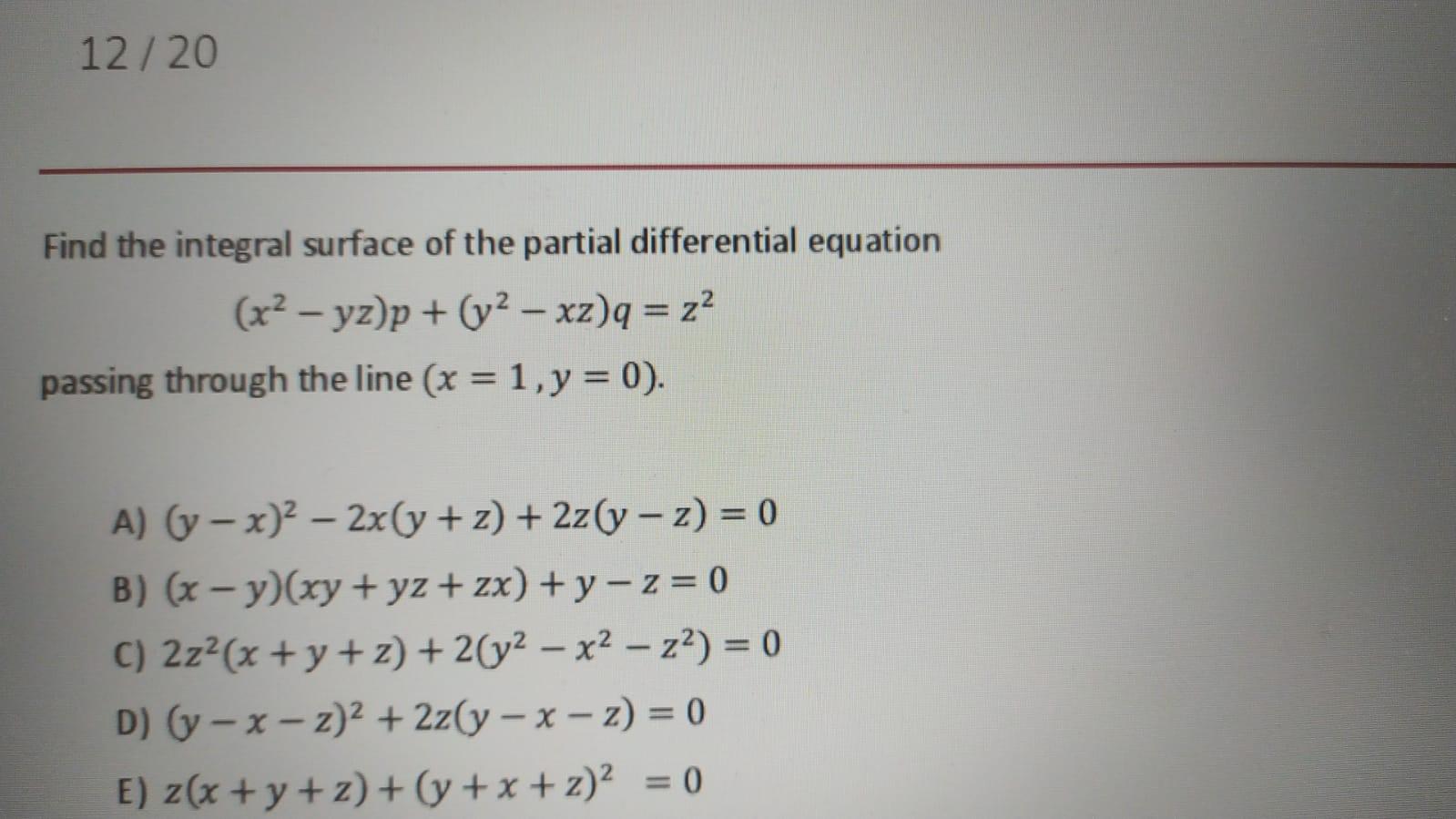 Solved 12 Find The Integral Surface Of The Partial Chegg Com