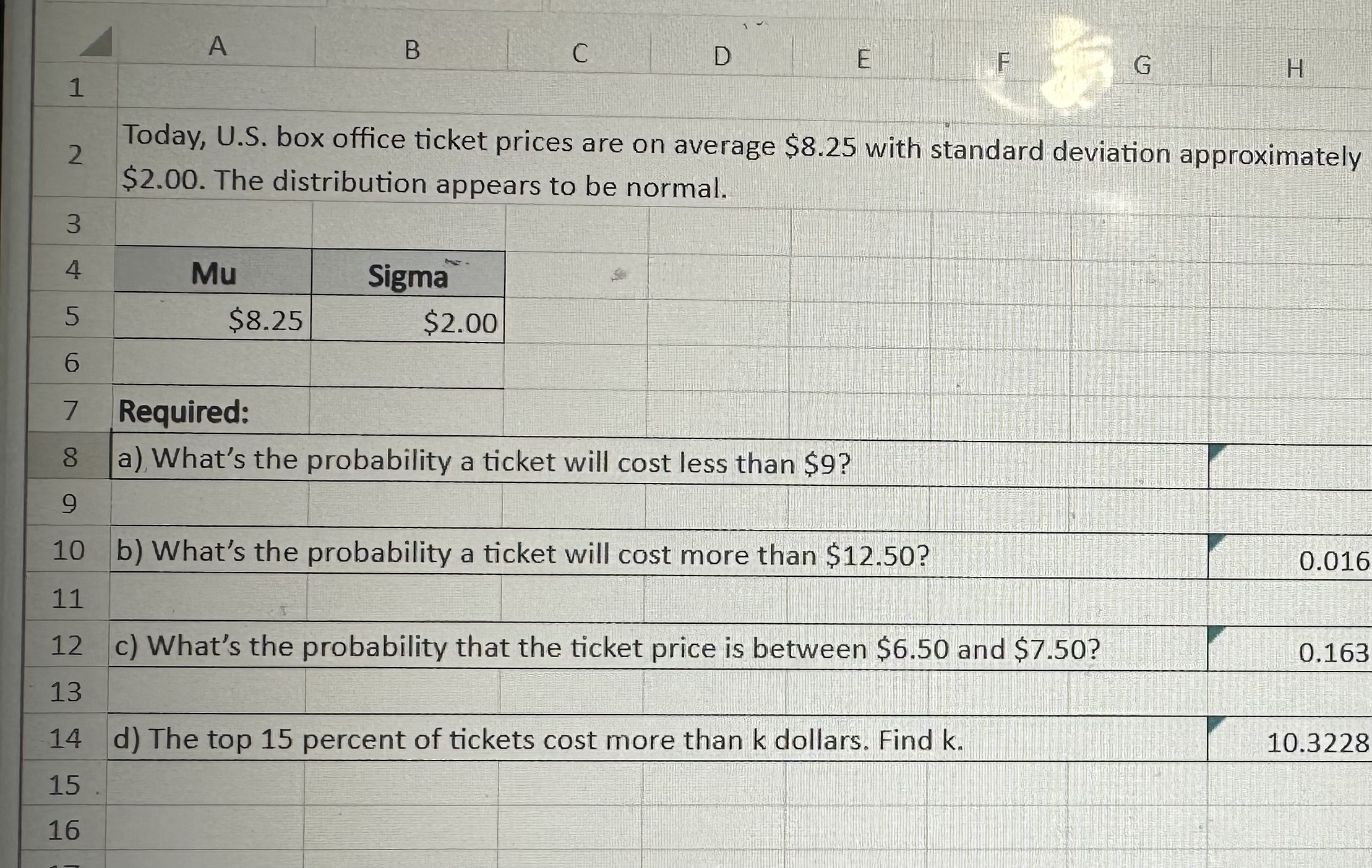 Solved 1 B C E G H Today, U.S. box office ticket prices are