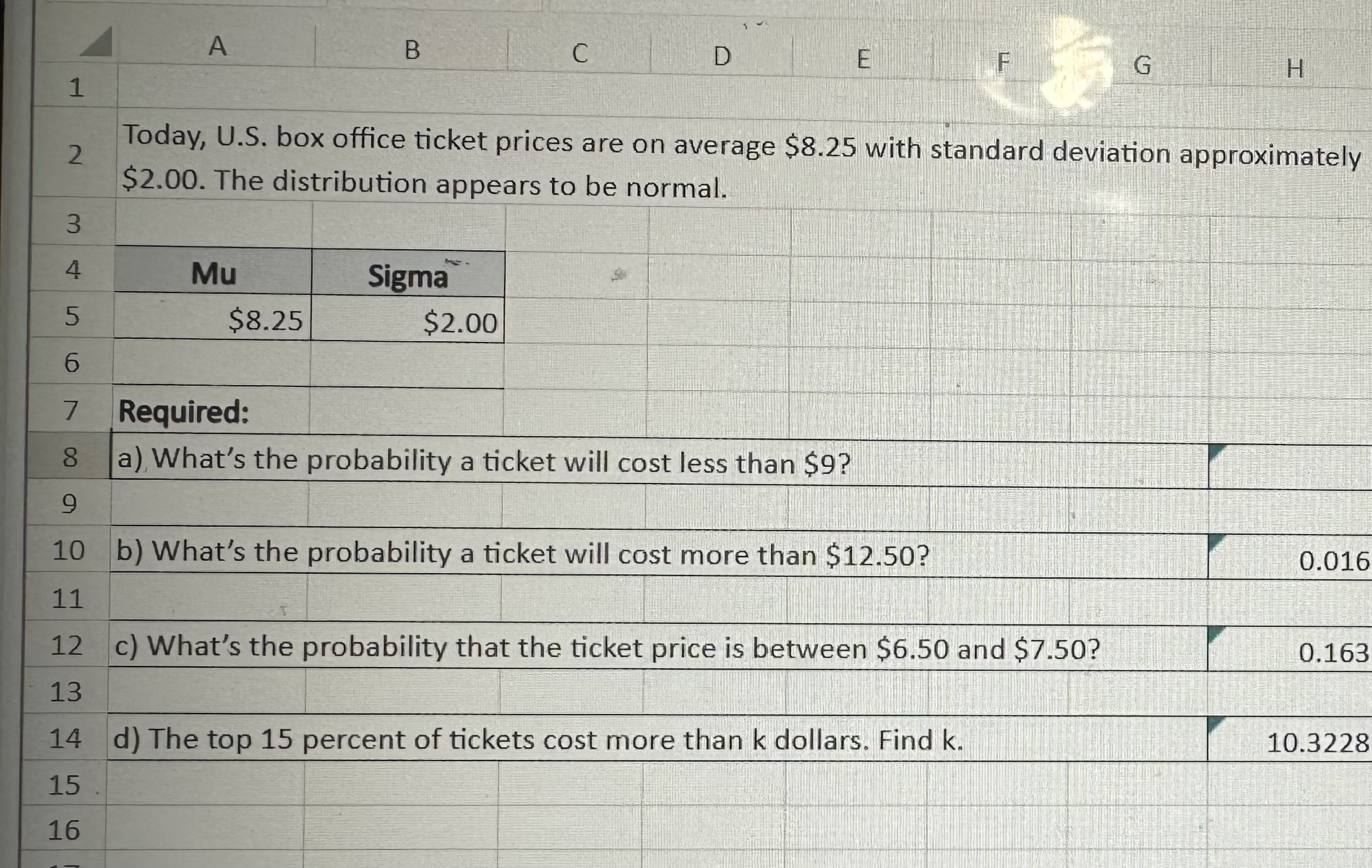 Solved 1 B C E G H Today, U.S. Box Office Ticket Prices Are | Chegg.com