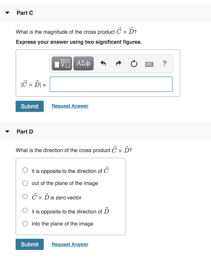 Solved Evaluate the cross products A x B and C x Ď? (Figure | Chegg.com