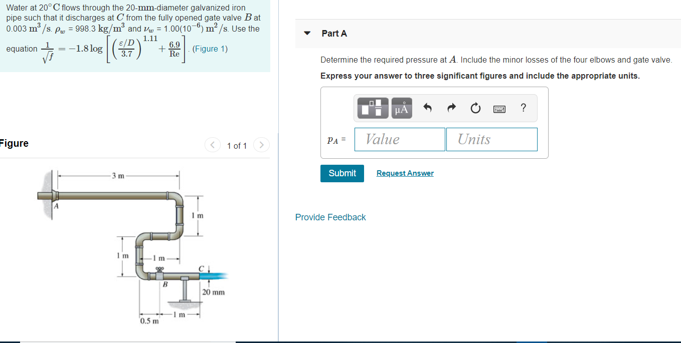Solved Water at 20°C flows through the 20-mm-diameter | Chegg.com