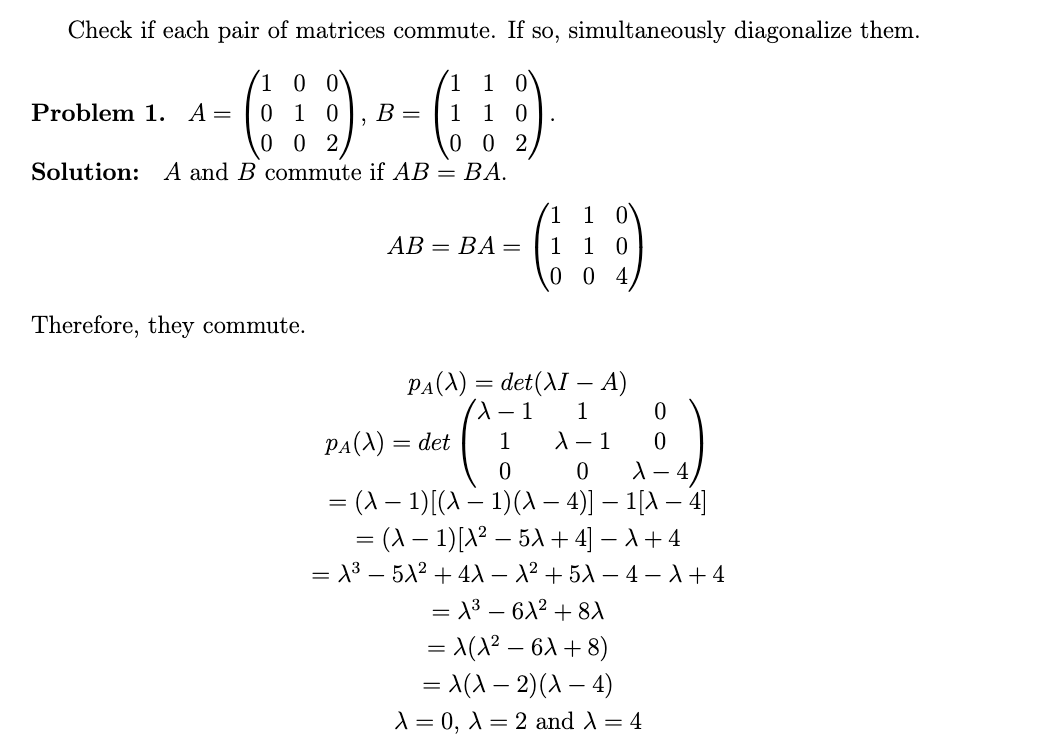 Solved Check If Each Pair Of Matrices Commute. If So, | Chegg.com