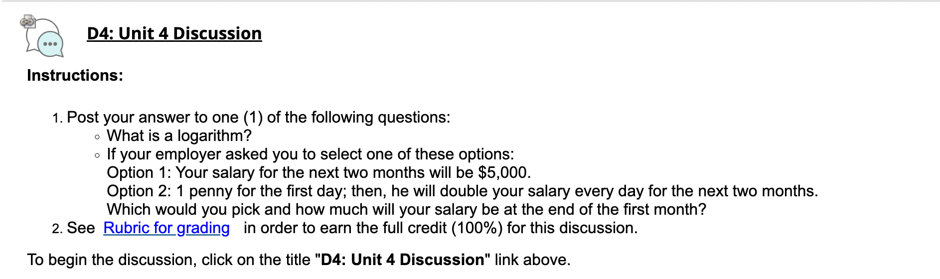 Solved D4: Unit 4 Discussion Instructions: O o 1. Post your | Chegg.com