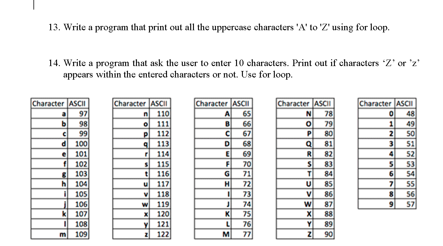Solved 13. Write a program that print out all the uppercase | Chegg.com